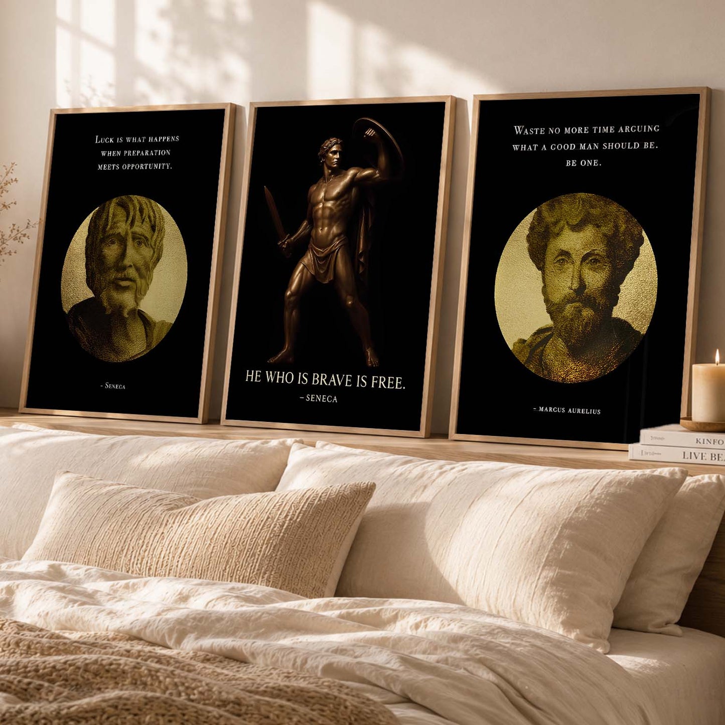 Marcus Aurelius Motivational Quotes Wall Art Set of 3 Framed Prints for Home Office