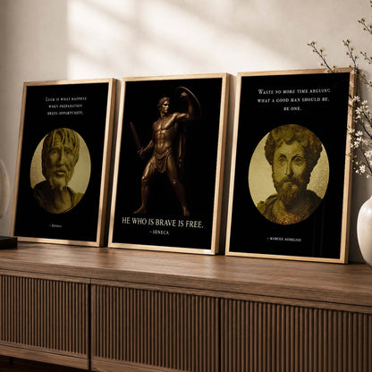 Marcus Aurelius Motivational Quotes Wall Art Set of 3 Framed Prints for Home Office