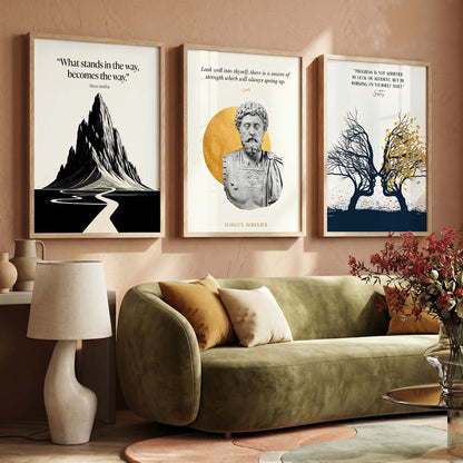Stoic Philosophers Motivational Quotes Wall Art Set of 3 Framed Prints for Living Room