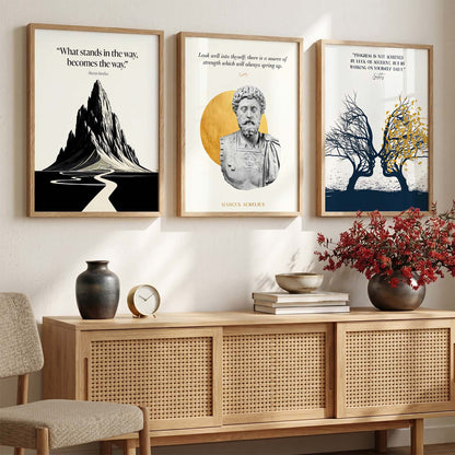 Stoic Philosophers Motivational Quotes Wall Art Set of 3 Framed Prints for Living Room