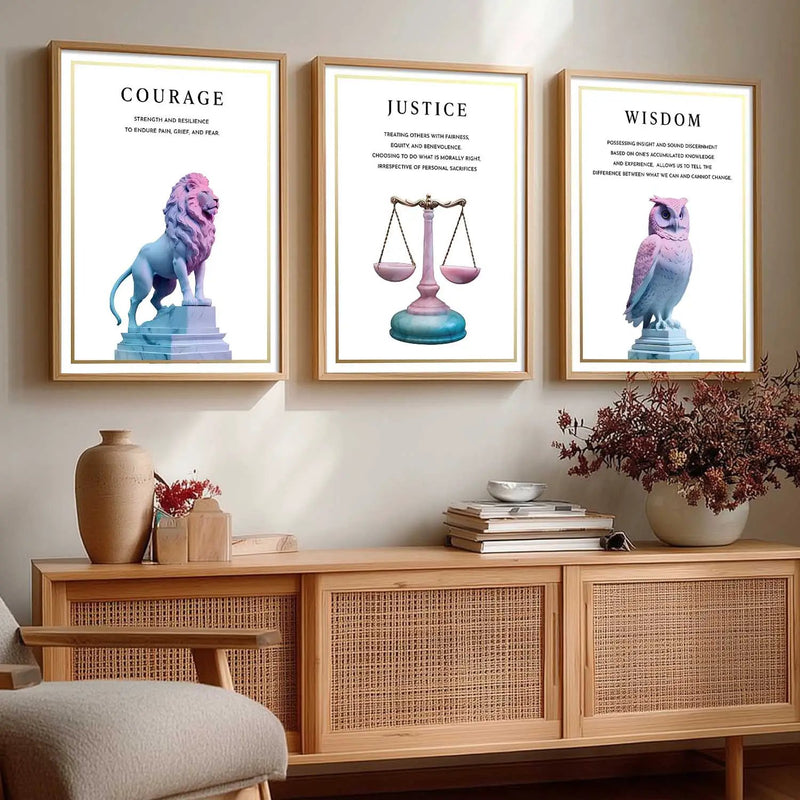Cardinal Virtues Motivational  Wall Art Paintings for Living Room Bedroom