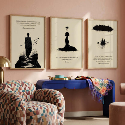 Marcus Aurelius Motivational Quotes Wall Art Set of 3 Framed Prints for Living Room