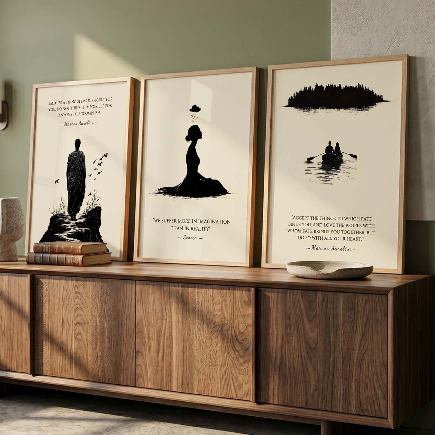 Marcus Aurelius Motivational Quotes Wall Art Set of 3 Framed Prints for Living Room