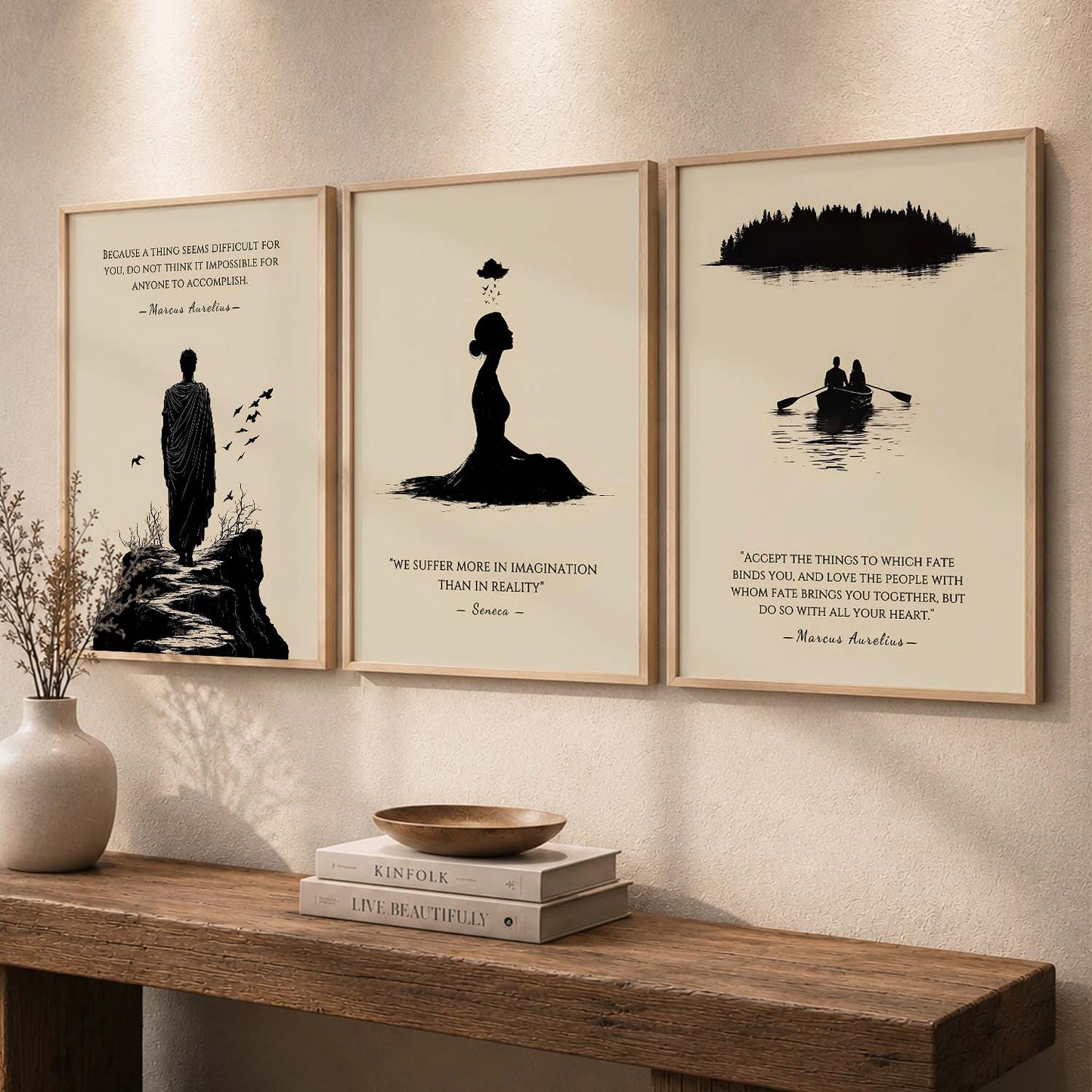 Marcus Aurelius Motivational Quotes Wall Art Set of 3 Framed Prints for Living Room