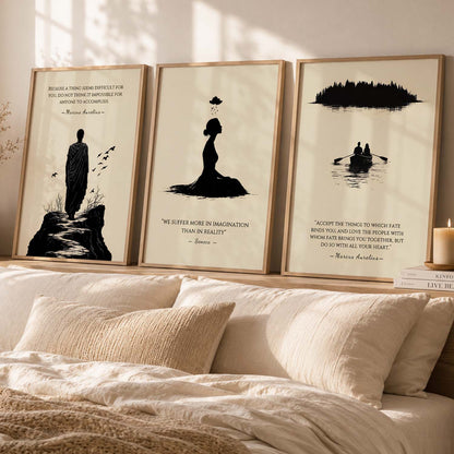 Marcus Aurelius Motivational Quotes Wall Art Set of 3 Framed Prints for Living Room