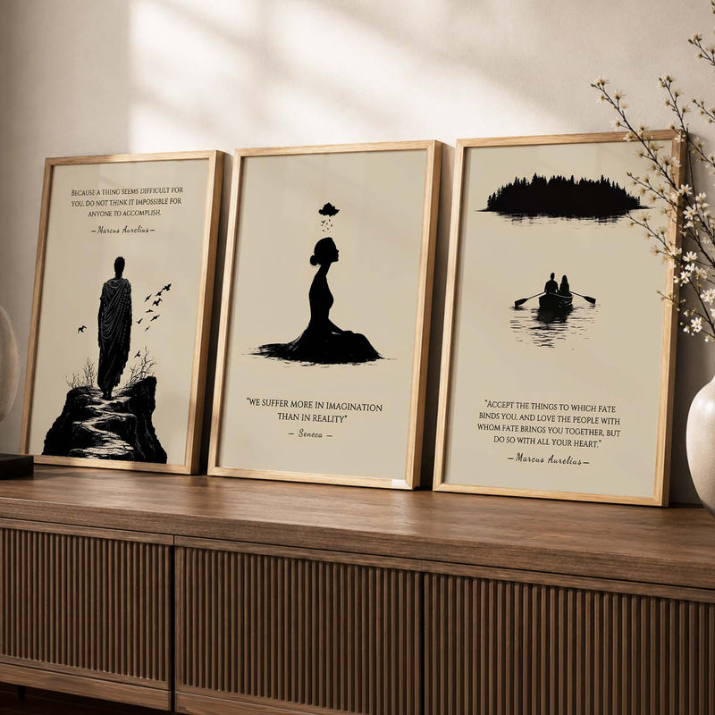 Marcus Aurelius Motivational Quotes Wall Art Set of 3 Framed Prints for Living Room