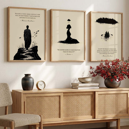 Marcus Aurelius Motivational Quotes Wall Art Set of 3 Framed Prints for Living Room