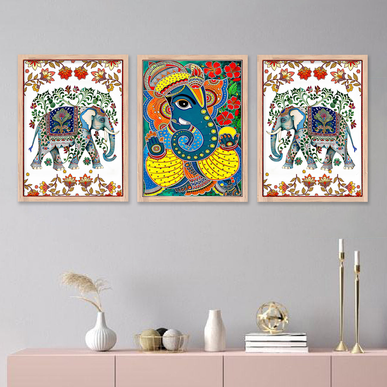 Traditional Ganesha Painting : Pichwai & Madhubani Framed Art-Kotart