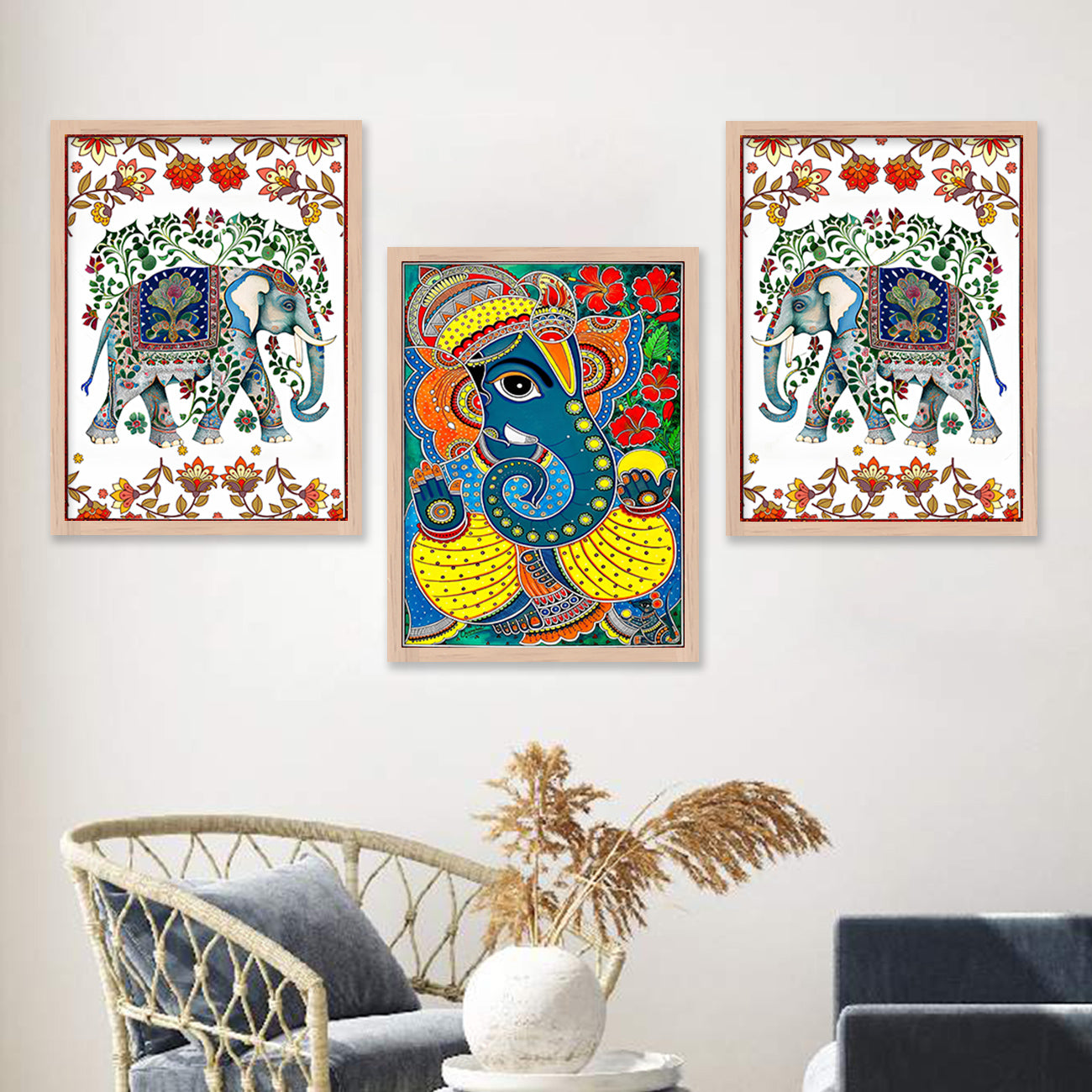 Traditional Ganesha Painting : Pichwai & Madhubani Framed Art-Kotart