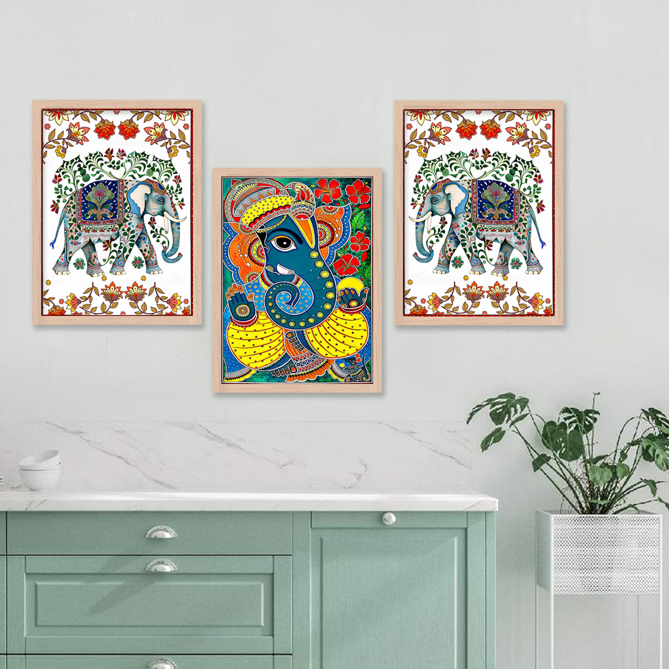 Traditional Ganesha Painting : Pichwai & Madhubani Framed Art-Kotart