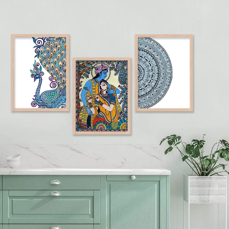 Traditional Painting : Radha Krishna Madhubani Framed Art-Kotart