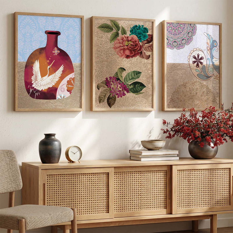 Set of 3 Framed Prints for Wall Decoration