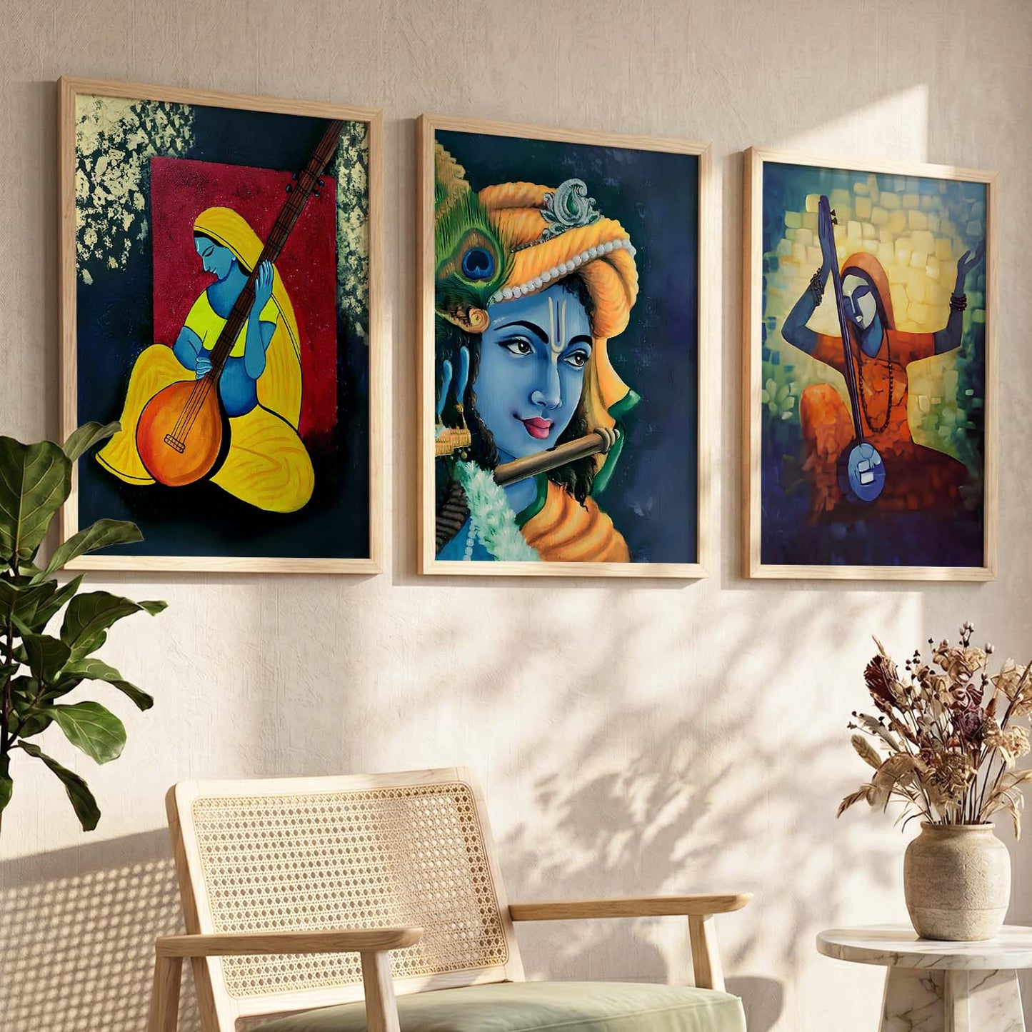 Beautiful Meera and Krishna Art Print for Wall Decor
