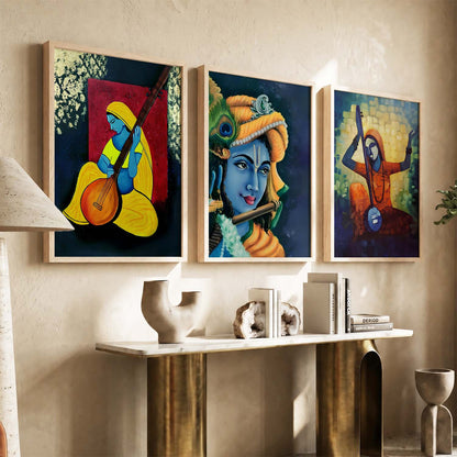 Beautiful Meera and Krishna Art Print for Wall Decor