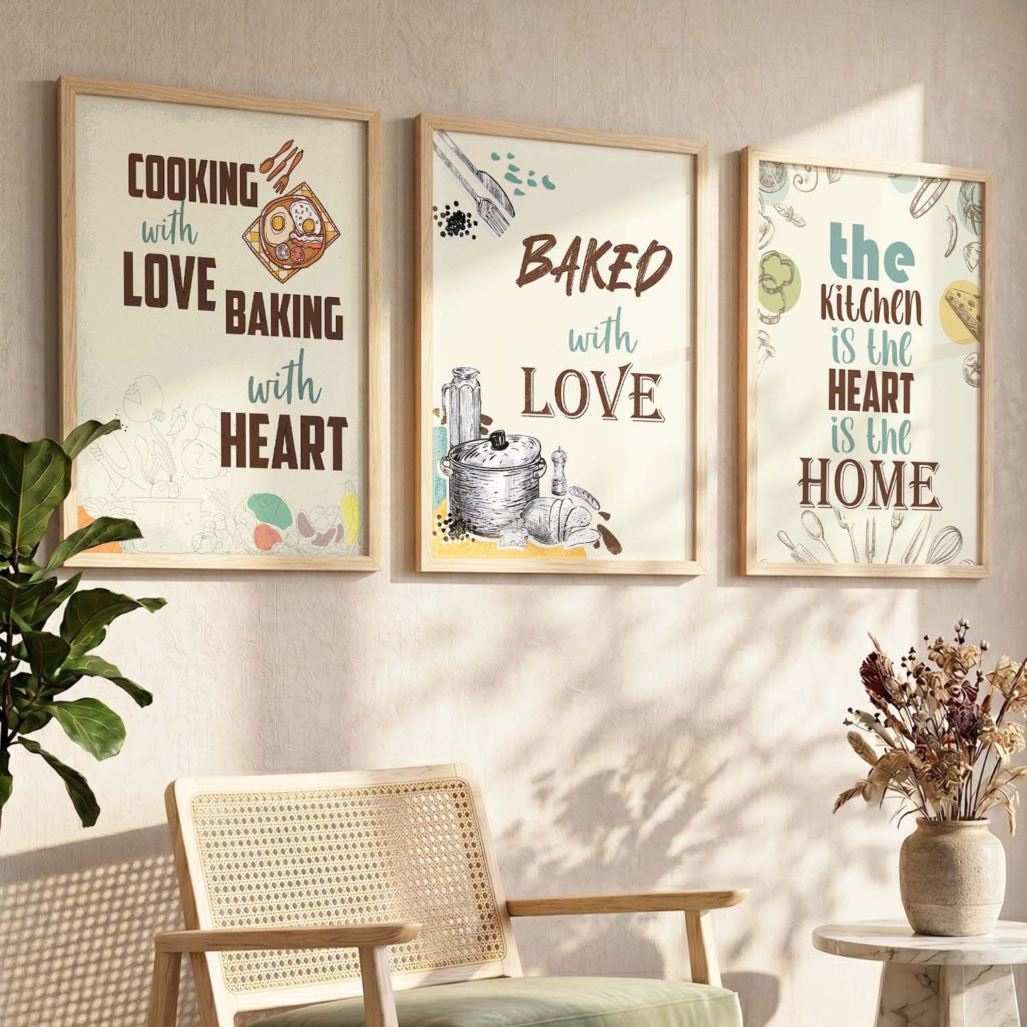 Kitchen Quotes Posters with Frame for Kitchen Restaurant Cafe Wall Decor