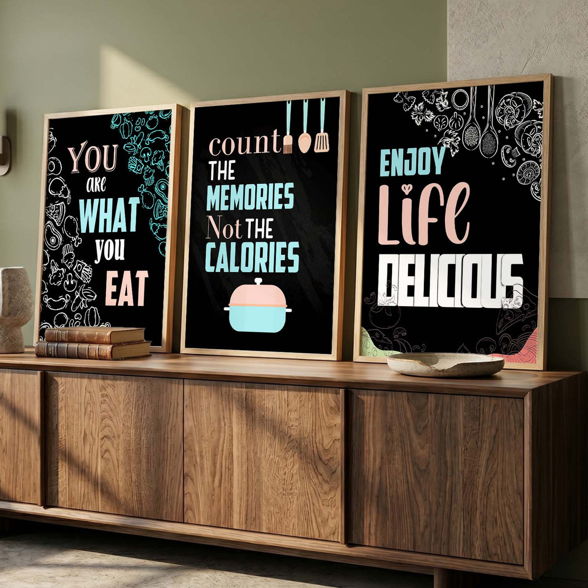 Kitchen Quotes Posters with Frame for Kitchen Restaurant Cafe Wall Decor