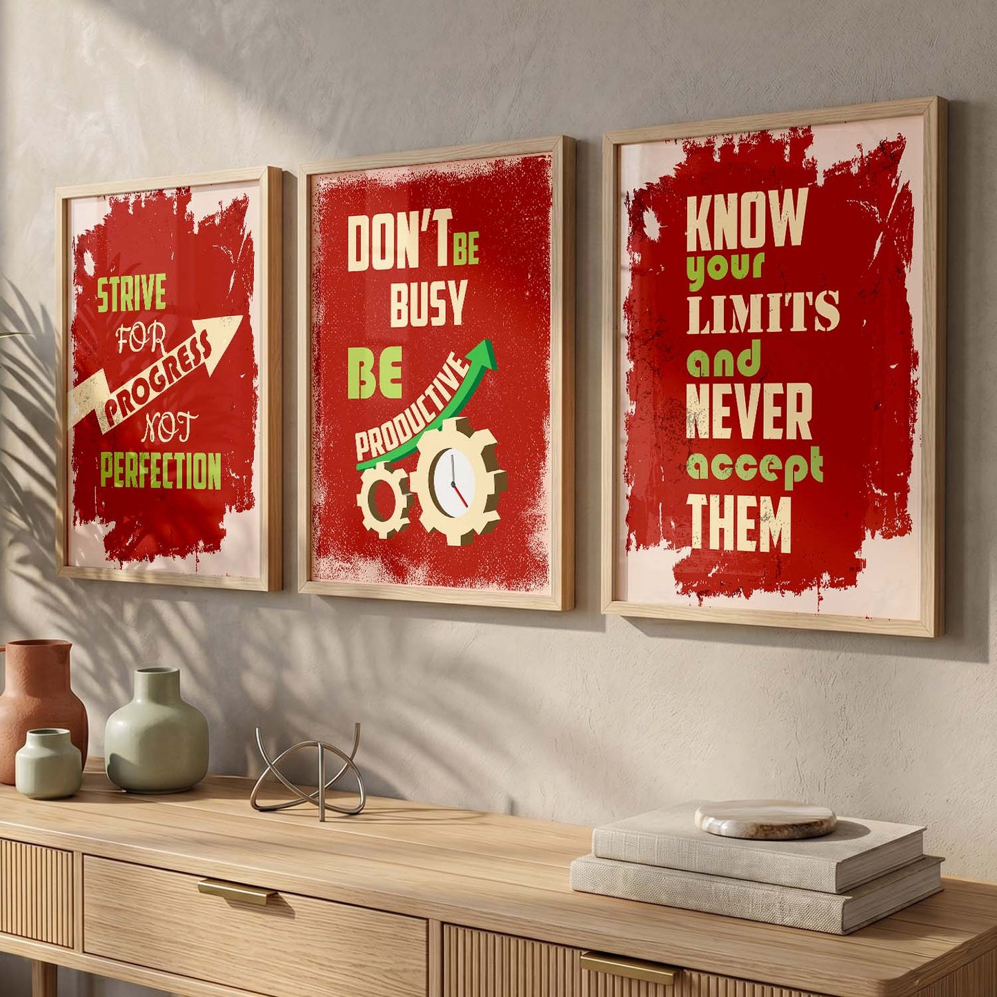 Study School Motivational Quotes Wall Art Set of 3 Framed Prints for Bedroom