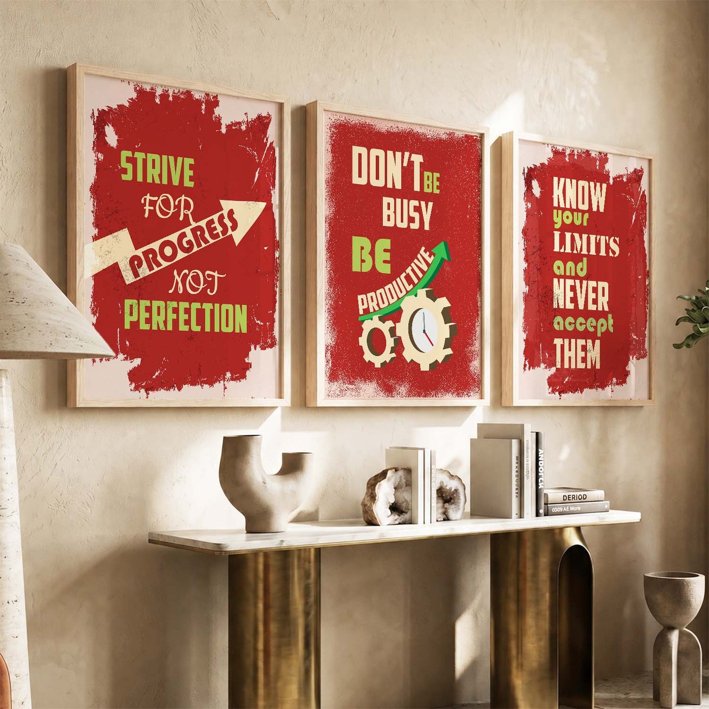 Study School Motivational Quotes Wall Art Set of 3 Framed Prints for Bedroom