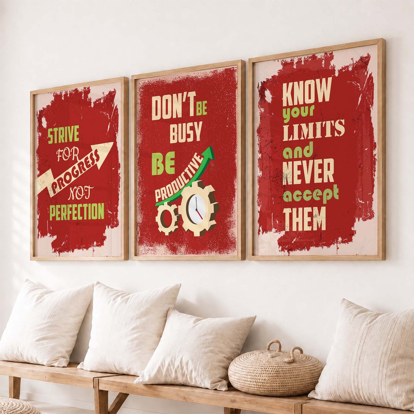 Study School Motivational Quotes Wall Art Set of 3 Framed Prints for Bedroom