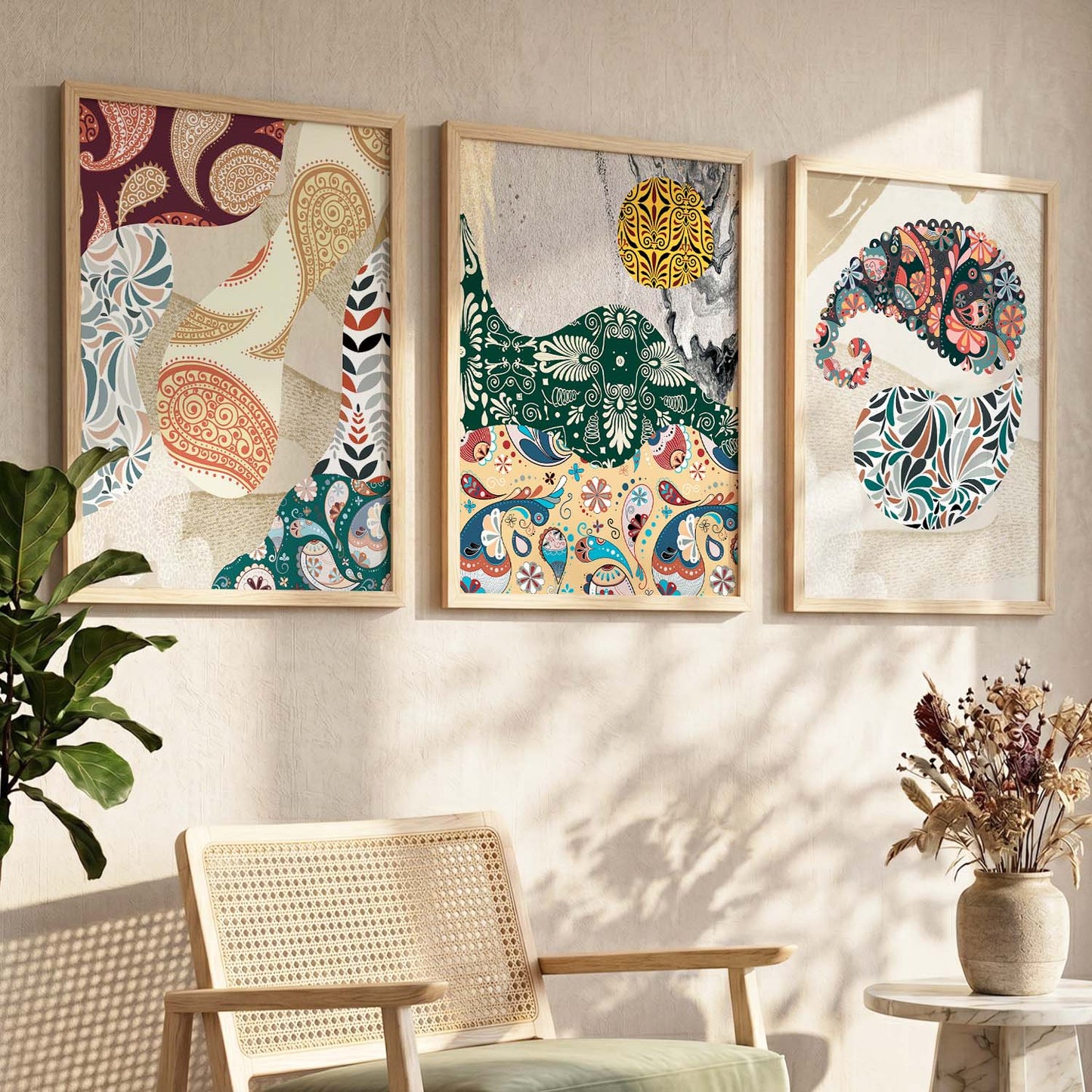 Modern Art Prints with Frame Combo, Set of 3