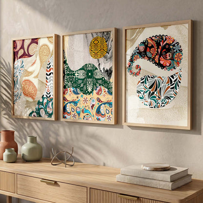 Modern Art Prints with Frame Combo, Set of 3