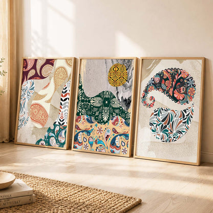 Modern Art Prints with Frame Combo, Set of 3