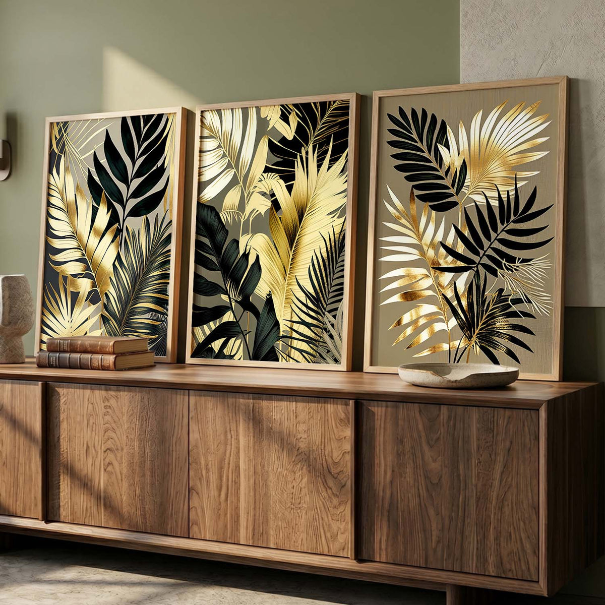 Framed Botanical Elegance - Leaf Printed Prints for Living Room Bedroom Home and Office Wall Decor