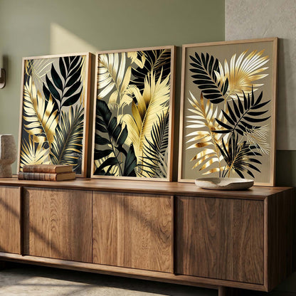 Framed Botanical Elegance - Leaf Printed Prints for Living Room Bedroom Home and Office Wall Decor