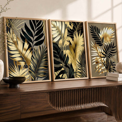 Framed Botanical Elegance - Leaf Printed Prints for Living Room Bedroom Home and Office Wall Decor