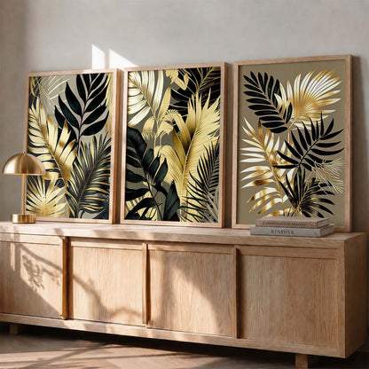 Framed Botanical Elegance - Leaf Printed Prints for Living Room Bedroom Home and Office Wall Decor