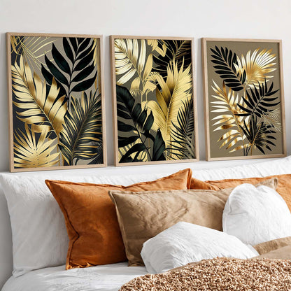 Framed Botanical Elegance - Leaf Printed Prints for Living Room Bedroom Home and Office Wall Decor