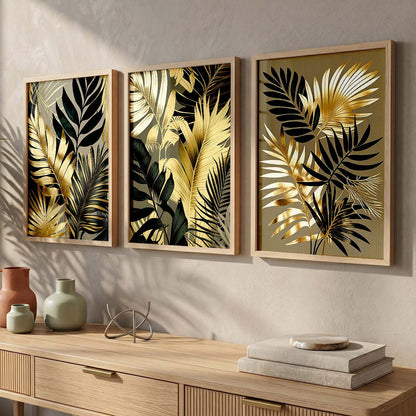 Framed Botanical Elegance - Leaf Printed Prints for Living Room Bedroom Home and Office Wall Decor
