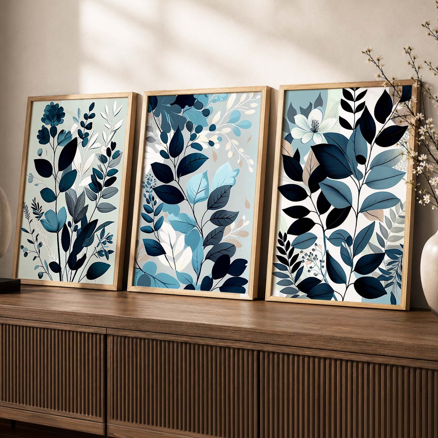 Framed Botanical Elegance - Leaf Printed Prints for Living Room Bedroom Home and Office Wall Decor