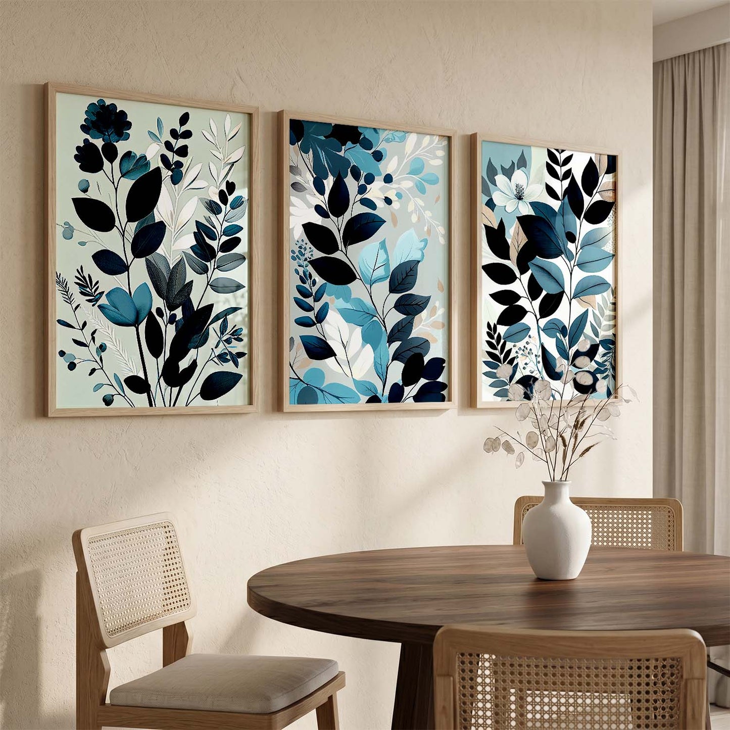 Framed Botanical Elegance - Leaf Printed Prints for Living Room Bedroom Home and Office Wall Decor