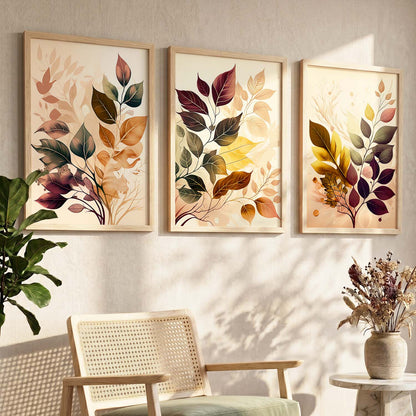 Framed Botanical Elegance - Leaf Printed Prints for Living Room Bedroom Home and Office Wall Decor
