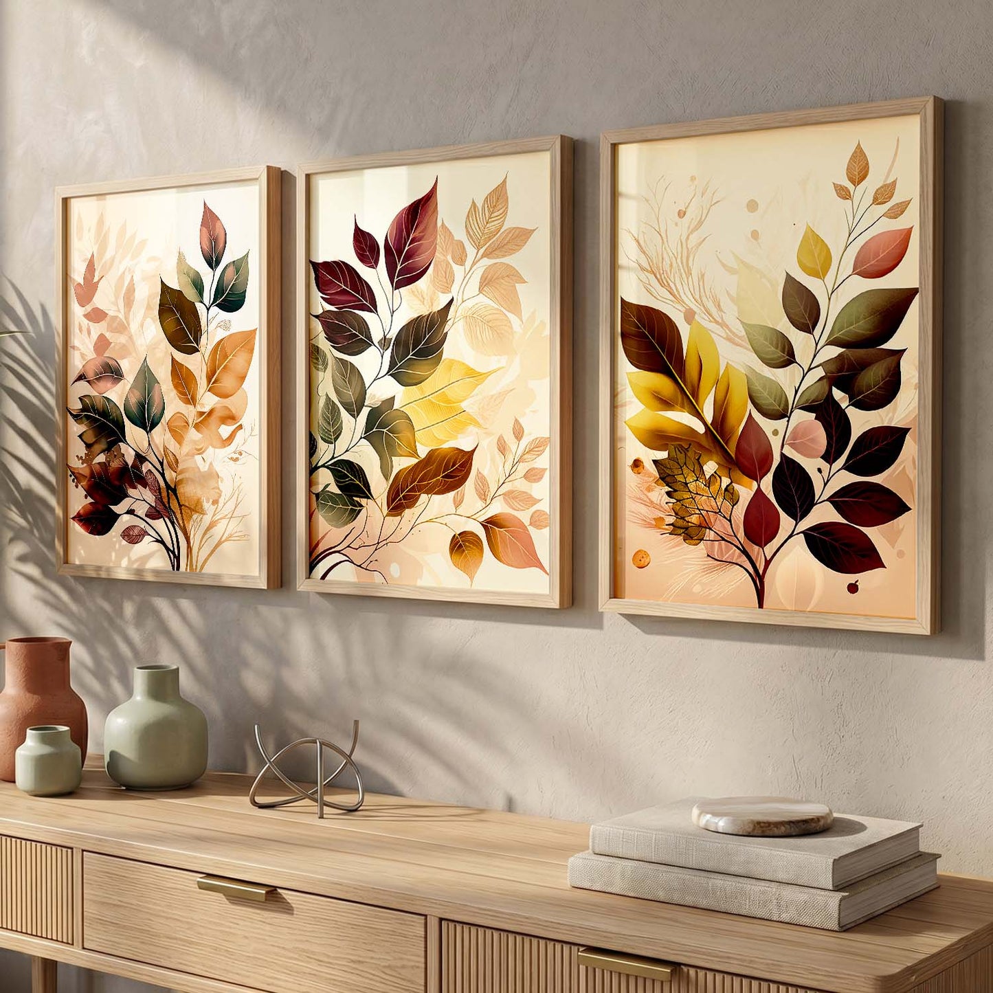 Framed Botanical Elegance - Leaf Printed Prints for Living Room Bedroom Home and Office Wall Decor