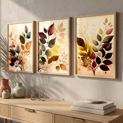 Framed Botanical Elegance - Leaf Printed Prints for Living Room Bedroom Home and Office Wall Decor