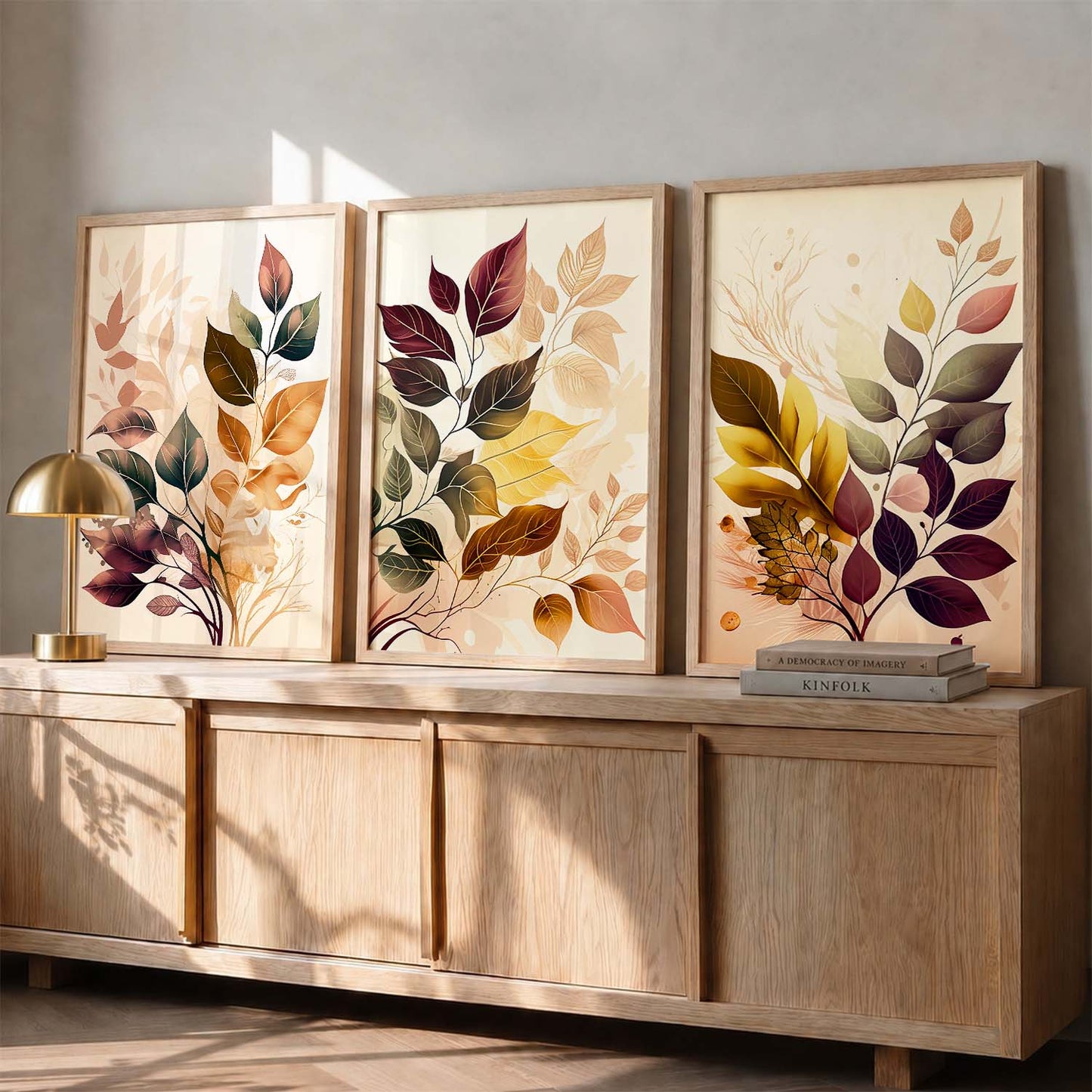 Framed Botanical Elegance - Leaf Printed Prints for Living Room Bedroom Home and Office Wall Decor