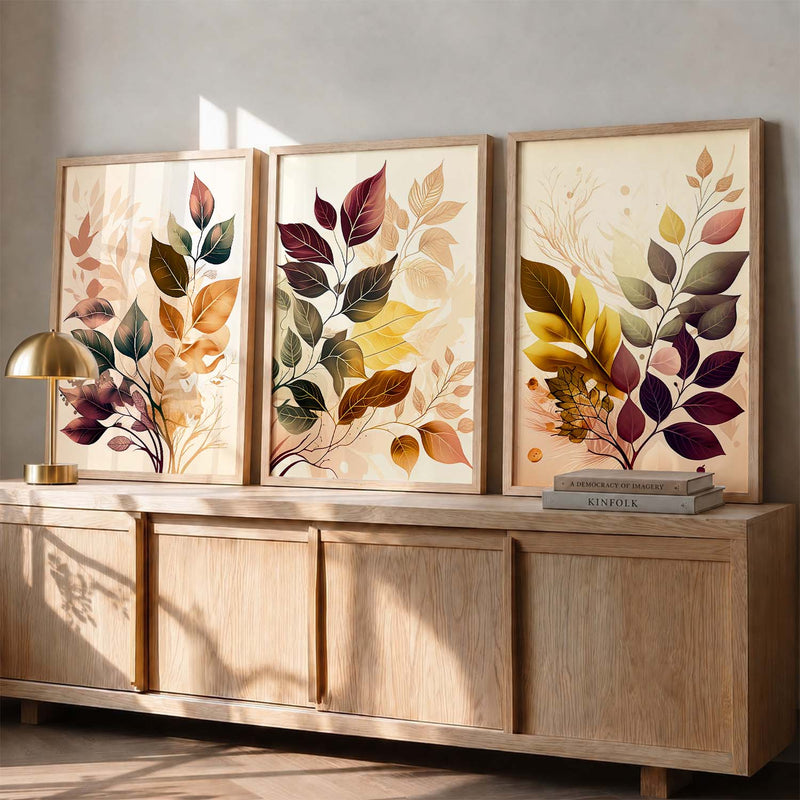 Framed Botanical Elegance - Leaf Printed Prints for Living Room Bedroom Home and Office Wall Decor