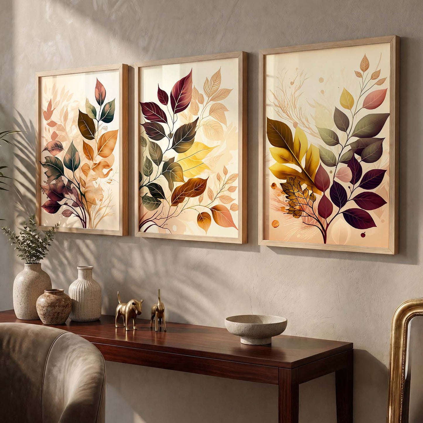 Framed Botanical Elegance - Leaf Printed Prints for Living Room Bedroom Home and Office Wall Decor
