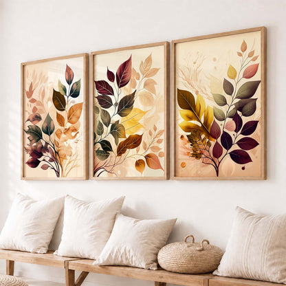 Framed Botanical Elegance - Leaf Printed Prints for Living Room Bedroom Home and Office Wall Decor