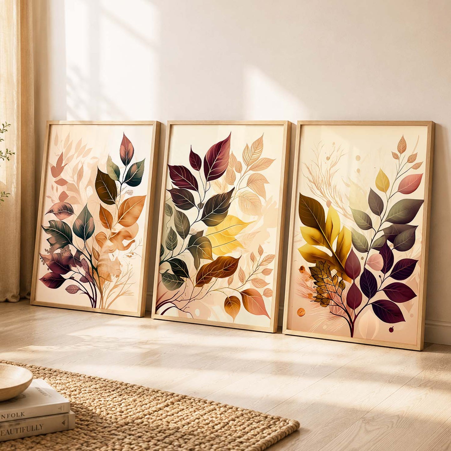Framed Botanical Elegance - Leaf Printed Prints for Living Room Bedroom Home and Office Wall Decor