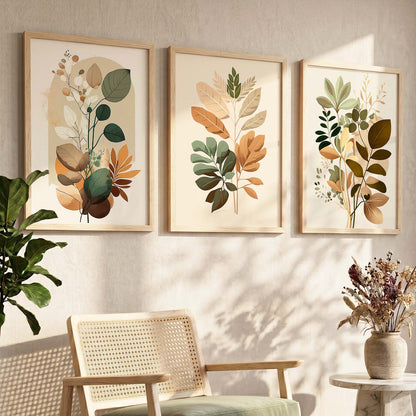 Framed Botanical Elegance - Leaf Prints for Living Room Bedroom Home and Office Wall Decor