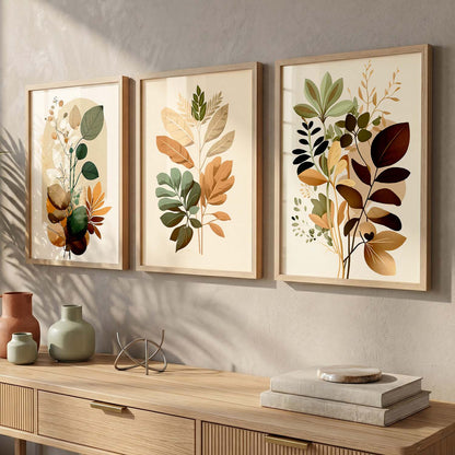 Framed Botanical Elegance - Leaf Prints for Living Room Bedroom Home and Office Wall Decor