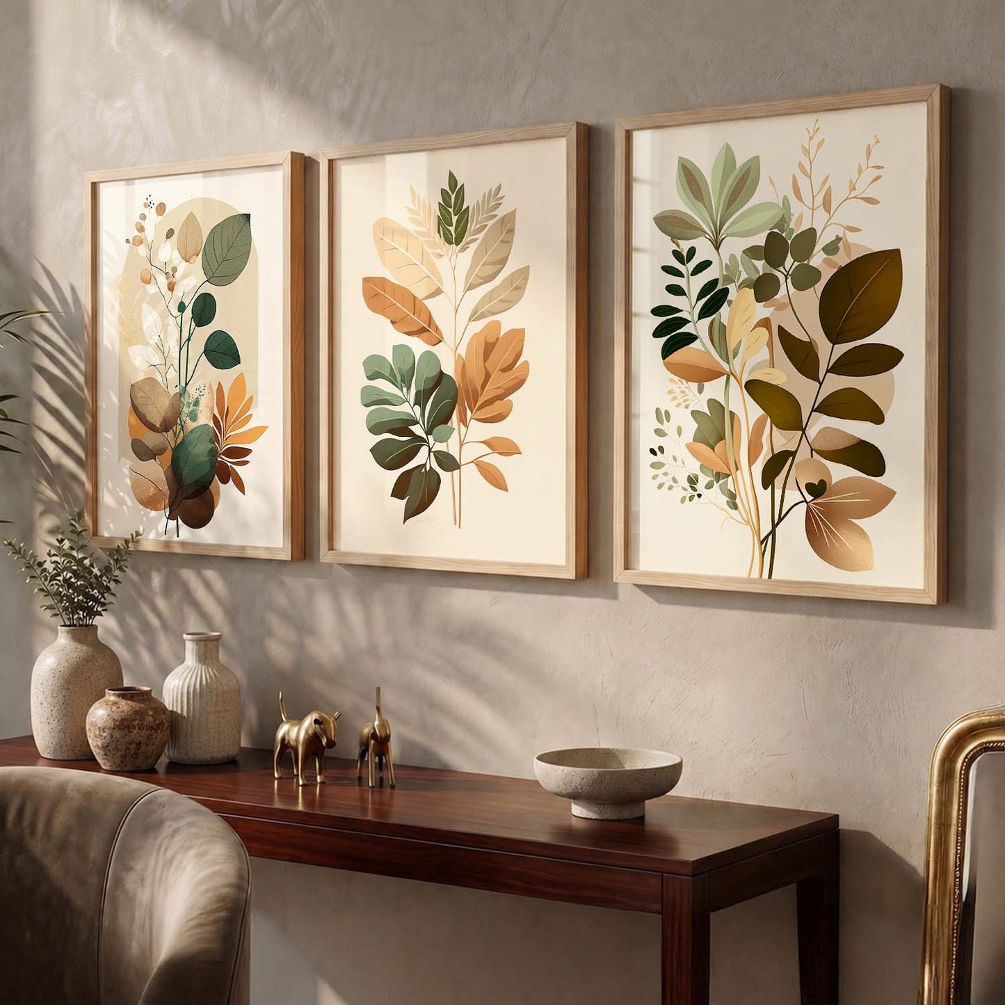 Framed Botanical Elegance - Leaf Prints for Living Room Bedroom Home and Office Wall Decor