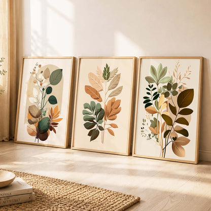 Framed Botanical Elegance - Leaf Prints for Living Room Bedroom Home and Office Wall Decor