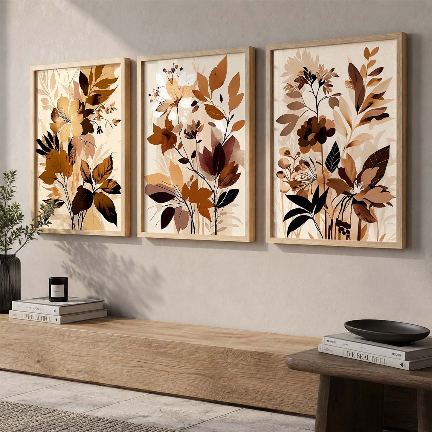 Framed Botanical Elegance - Leaf Prints for Living Room Bedroom Home and Office Wall Decor