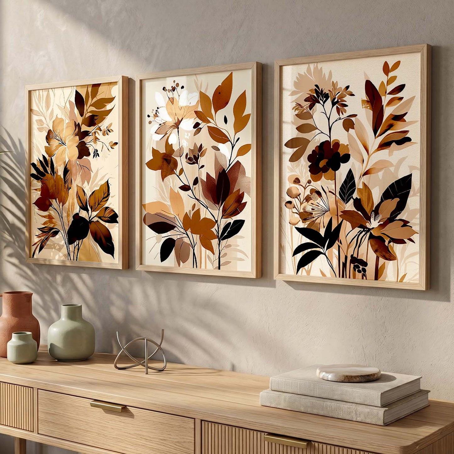 Framed Botanical Elegance - Leaf Prints for Living Room Bedroom Home and Office Wall Decor