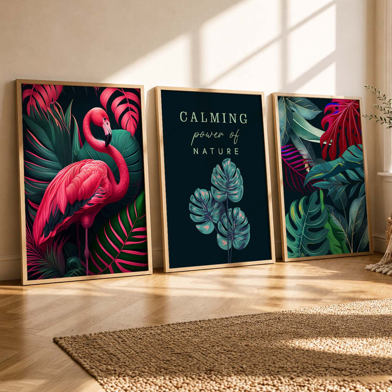 Nature Inspired Beautiful Flamingo and Botanical Leaf Prints for Living Room Bedroom Home and Office Wall Decor