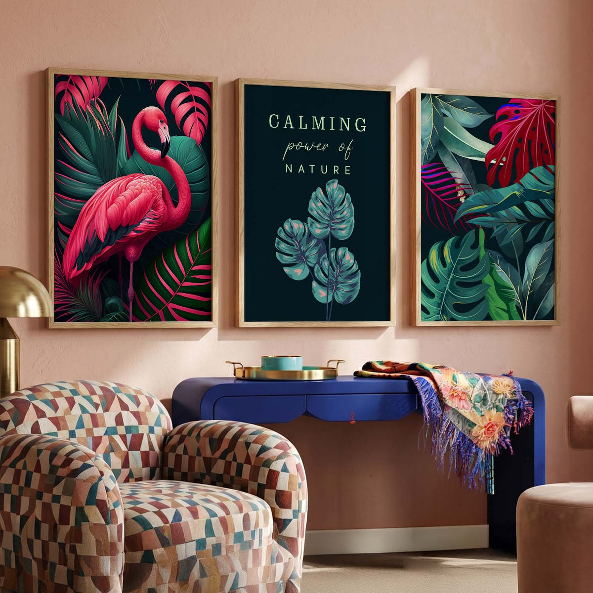 Nature Inspired Beautiful Flamingo and Botanical Leaf Prints for Living Room Bedroom Home and Office Wall Decor
